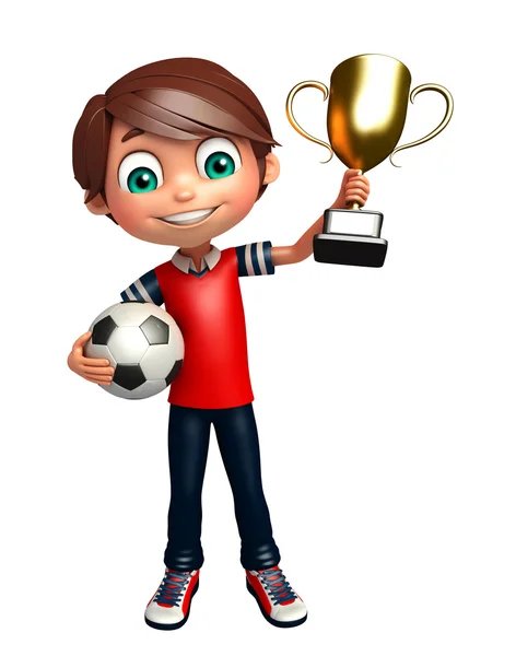 Junge mit Fußball & Siegerpokal — Stockfoto