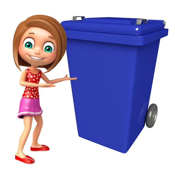 Kid girl with Dust bin — Stock Photo, Image