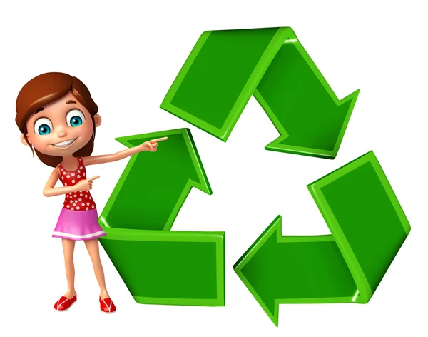 Παιδί κορίτσι με ανακύκλωση — Φωτογραφία Αρχείου