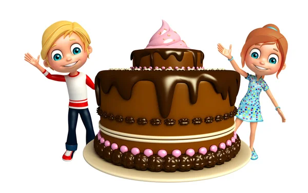 Kid girl and kid boy with Cake — Stock Photo, Image