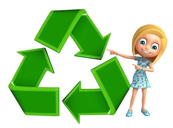 Menina criança com reciclagem — Fotografia de Stock