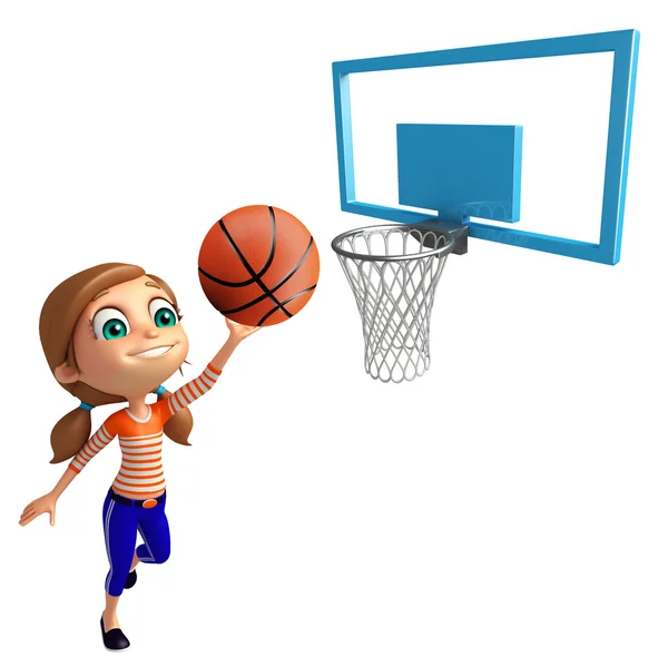 Kid girl with Playing Basket ball — Stock Photo, Image