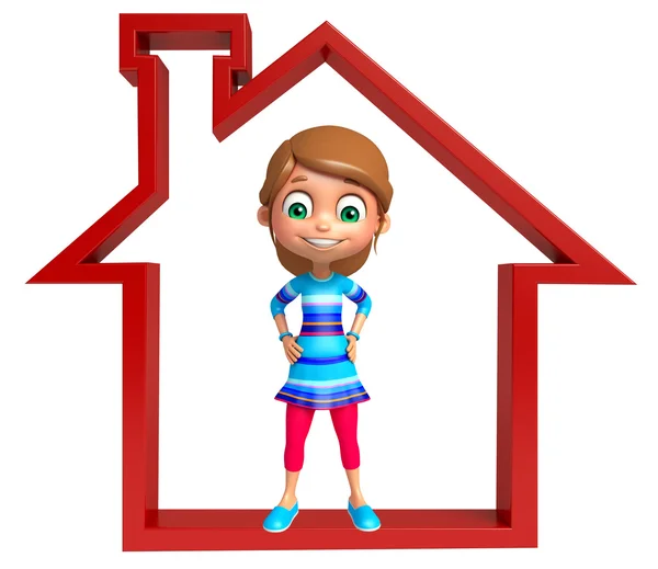 Kid girl with Home sign — Stock Photo, Image