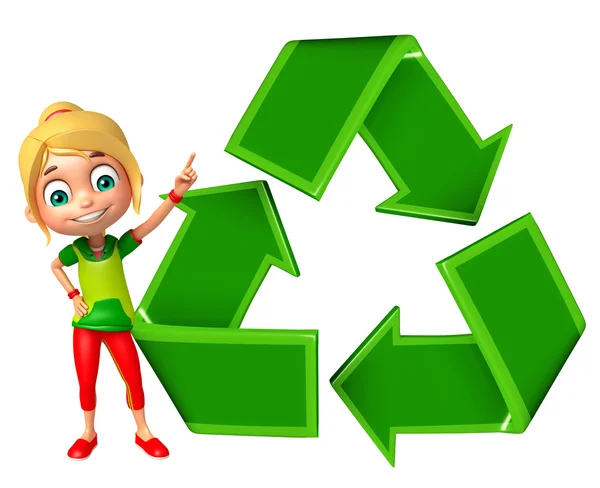 Kid flicka med Recycle — Stockfoto