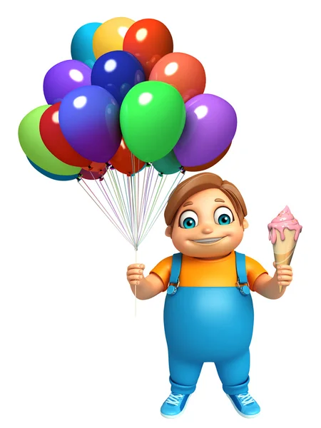 Enfant garçon avec crème glacée & ballons — Photo