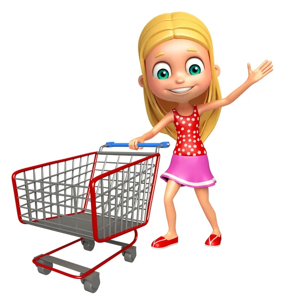 Kid girl with Trolley — Stock Photo, Image