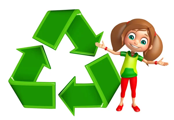 Kid flicka med Recycle — Stockfoto