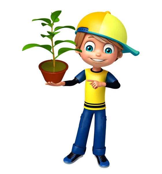 Dítě chlapec s rostlinou — Stock fotografie