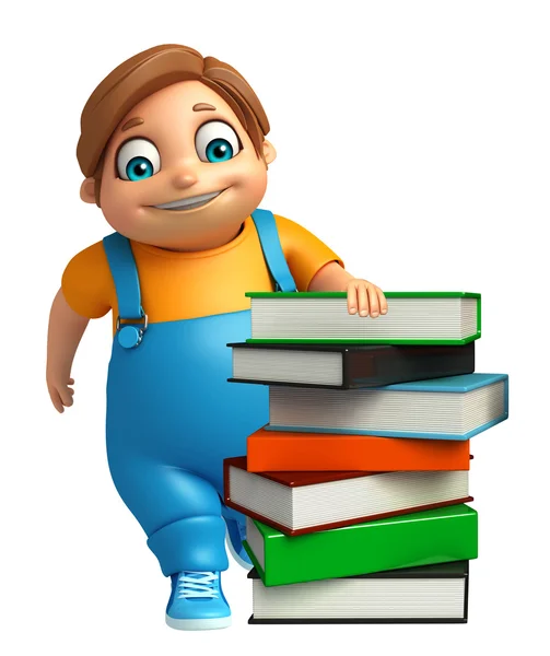 Enfant garçon avec pile de livres — Photo