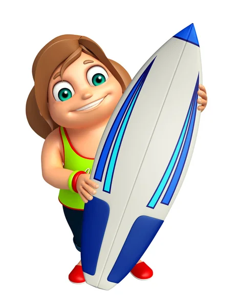Kid flicka med surfbräda — Stockfoto