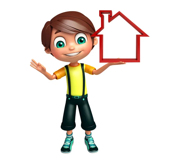 Kid boy with  home sign — Stock Photo, Image