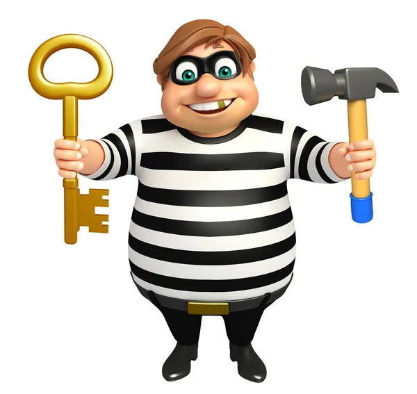 Zloděj s kladivem & klíč — Stock fotografie