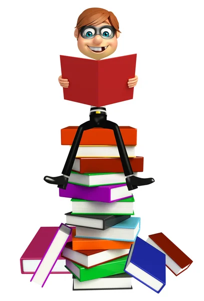 Dief met boek stack — Stockfoto