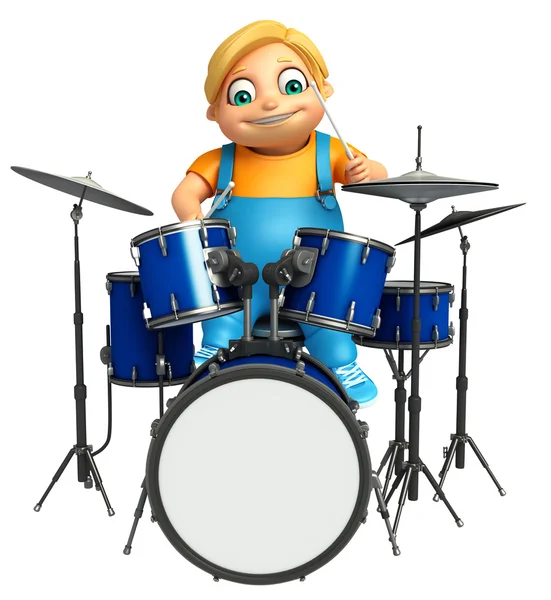 Мальчик с барабаном и палками — стоковое фото