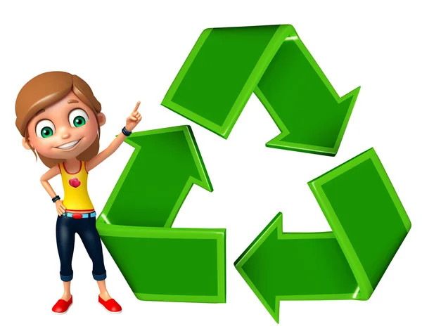 Kid flicka med Recycle — Stockfoto