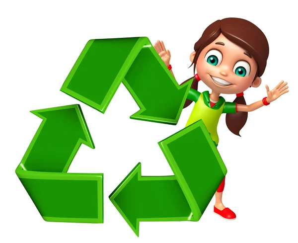 Kid flicka med Recycle — Stockfoto