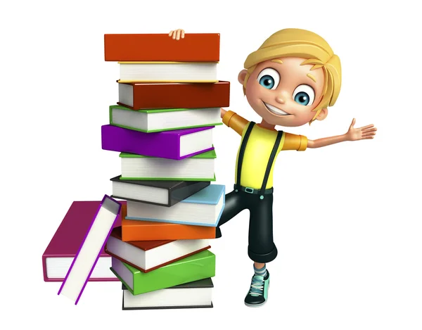 Kid boy with book stack — Stock Photo, Image