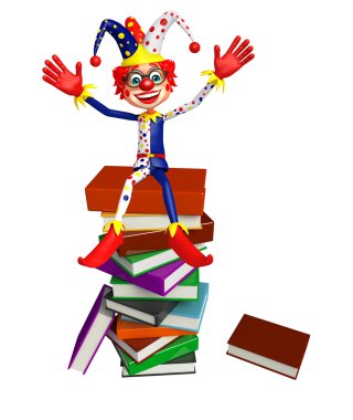 Kitap yığını ile palyaço
