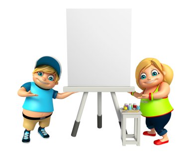 Beyaz tahta ile kız ve çocuk çocuk çocuk