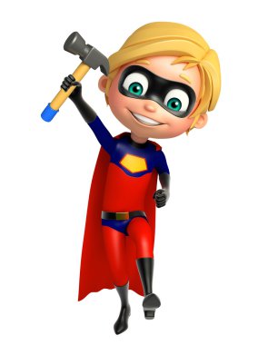 Süper çocuk çekiç ile