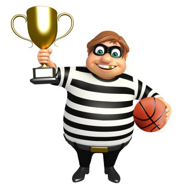 Thief with Winning cup & basketball clipart