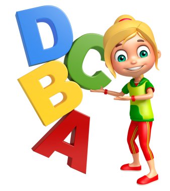 kid girl with  Abcd sign clipart
