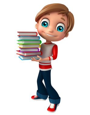 çocuk çocuk kitap yığını ile
