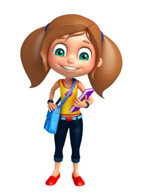 Okul çantası ve kitap ile çocuk kız