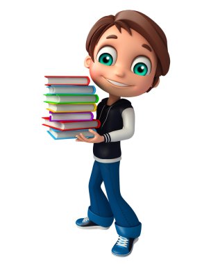 çocuk çocuk kitap yığını ile