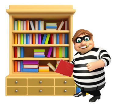 Hırsız kitap rafları ve kitap ile