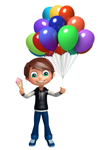 Junge mit Eis & Luftballons — Stockfoto