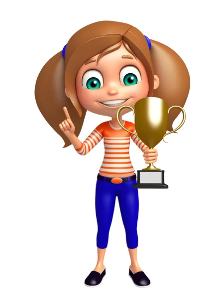 Kluk holka s vítězný pohár — Stock fotografie