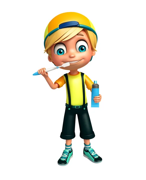Хлопчик з зубною щіткою та зубною щіткою — стокове фото