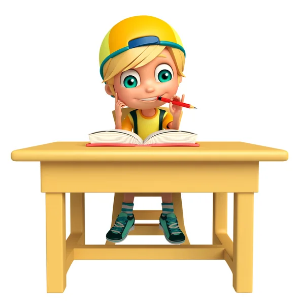 Хлопчик зі столовим кріслом і книгою — стокове фото