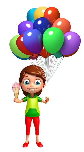 Mädchen mit Luftballoneis und Luftballon — Stockfoto