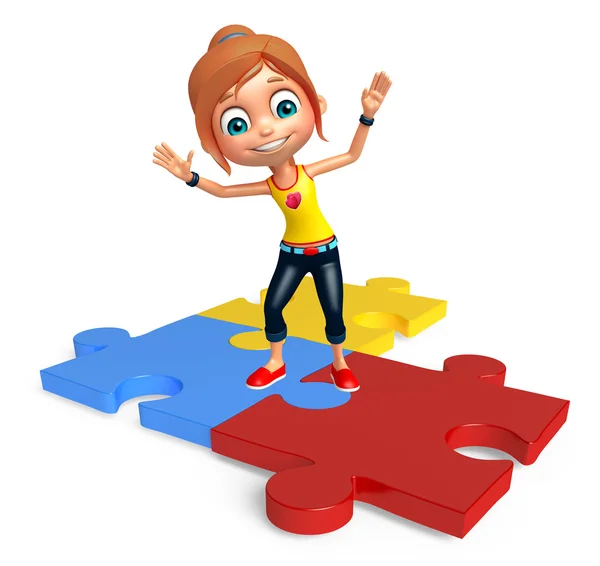 Kid girl with Puzzle — Stock Photo, Image