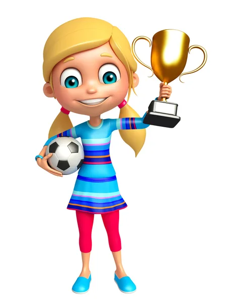 Anak gadis dengan piala Winning dan sepak bola — Stok Foto
