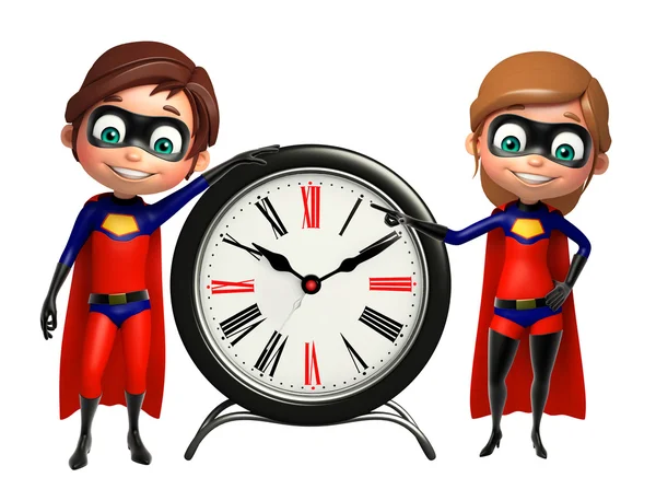 Superboy e Supergirl com Relógio — Fotografia de Stock