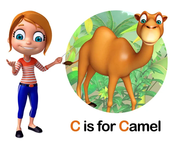 Kid flicka pekar Camel — Stockfoto