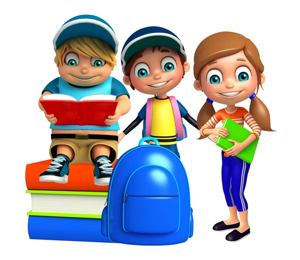 Kid boy and Kid girl with book stack — Stock Photo, Image
