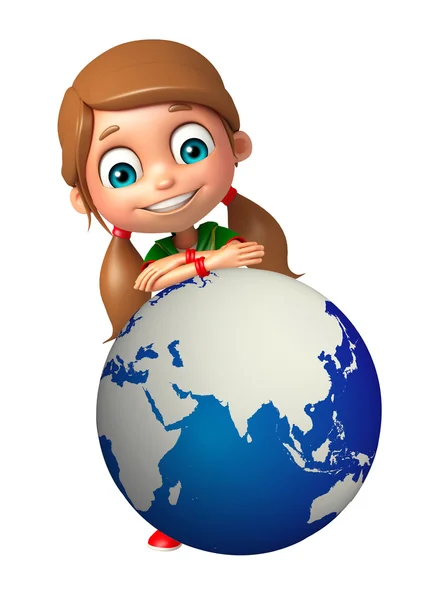 Kid girl with Earth Sign — Stock Photo, Image
