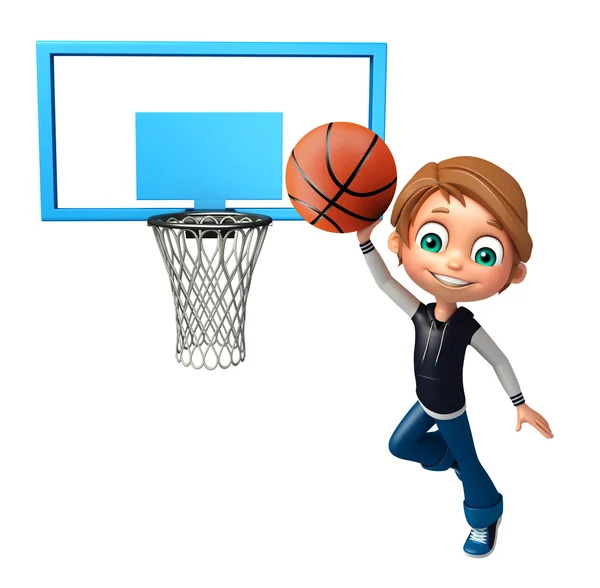 Kid boy with Basket ball net — Stock Photo, Image