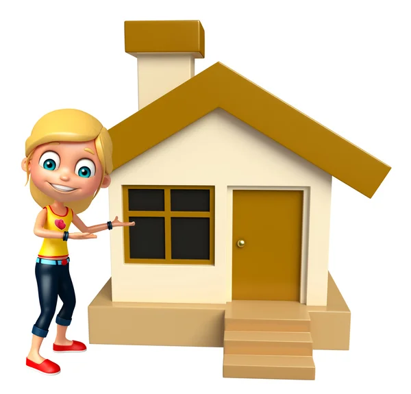Kid girl with  Home — Stock Photo, Image