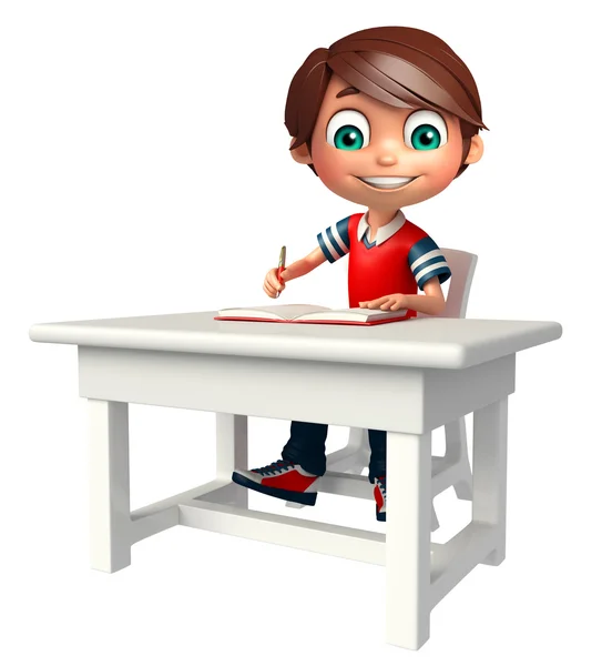 Niño con silla de mesa y libro — Foto de Stock