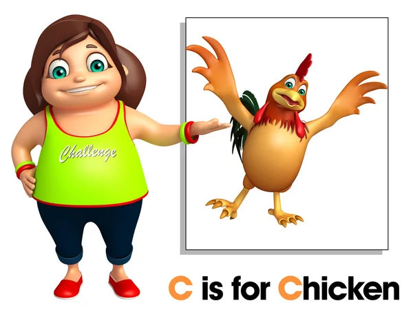 Gyerek lány mutatva csirke — Stock Fotó