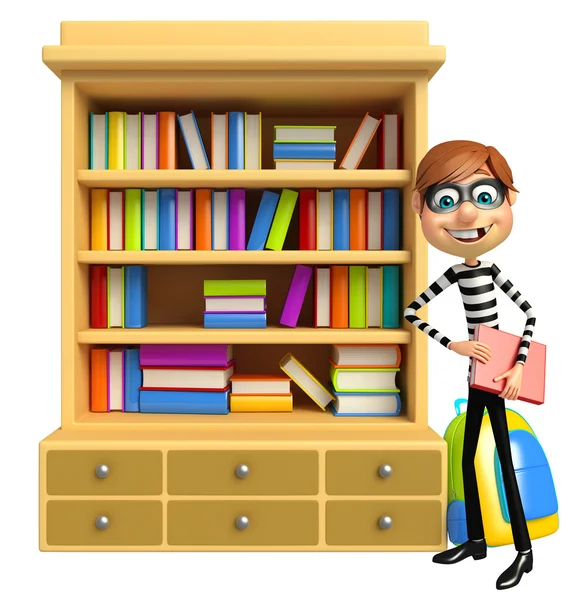 Thief with Book shelves & book — Stock Photo, Image