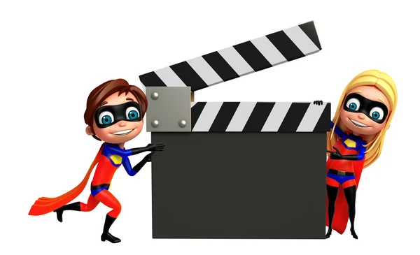 Superboy ve supergirl Clapper kurulu ile — Stok fotoğraf
