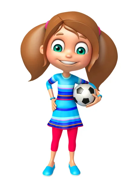 Kid girl com futebol — Fotografia de Stock