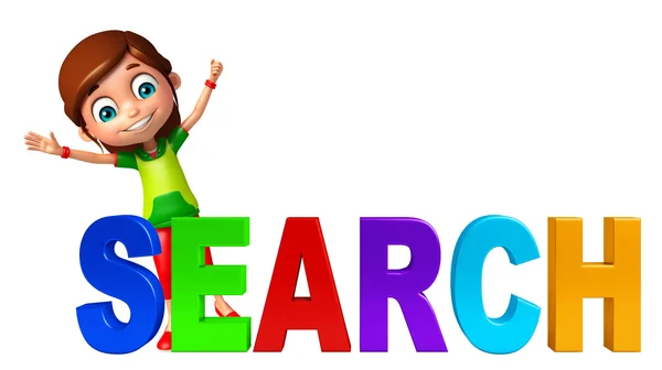 Kid girl with Search sign — Stock Photo, Image