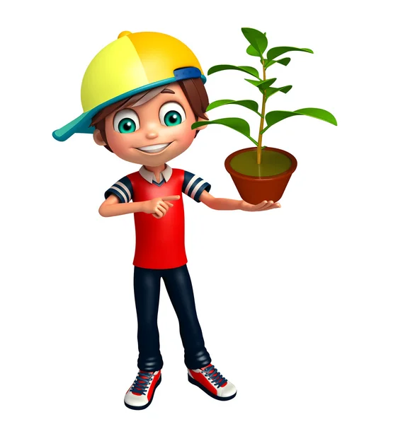 Хлопчик з рослиною — стокове фото
